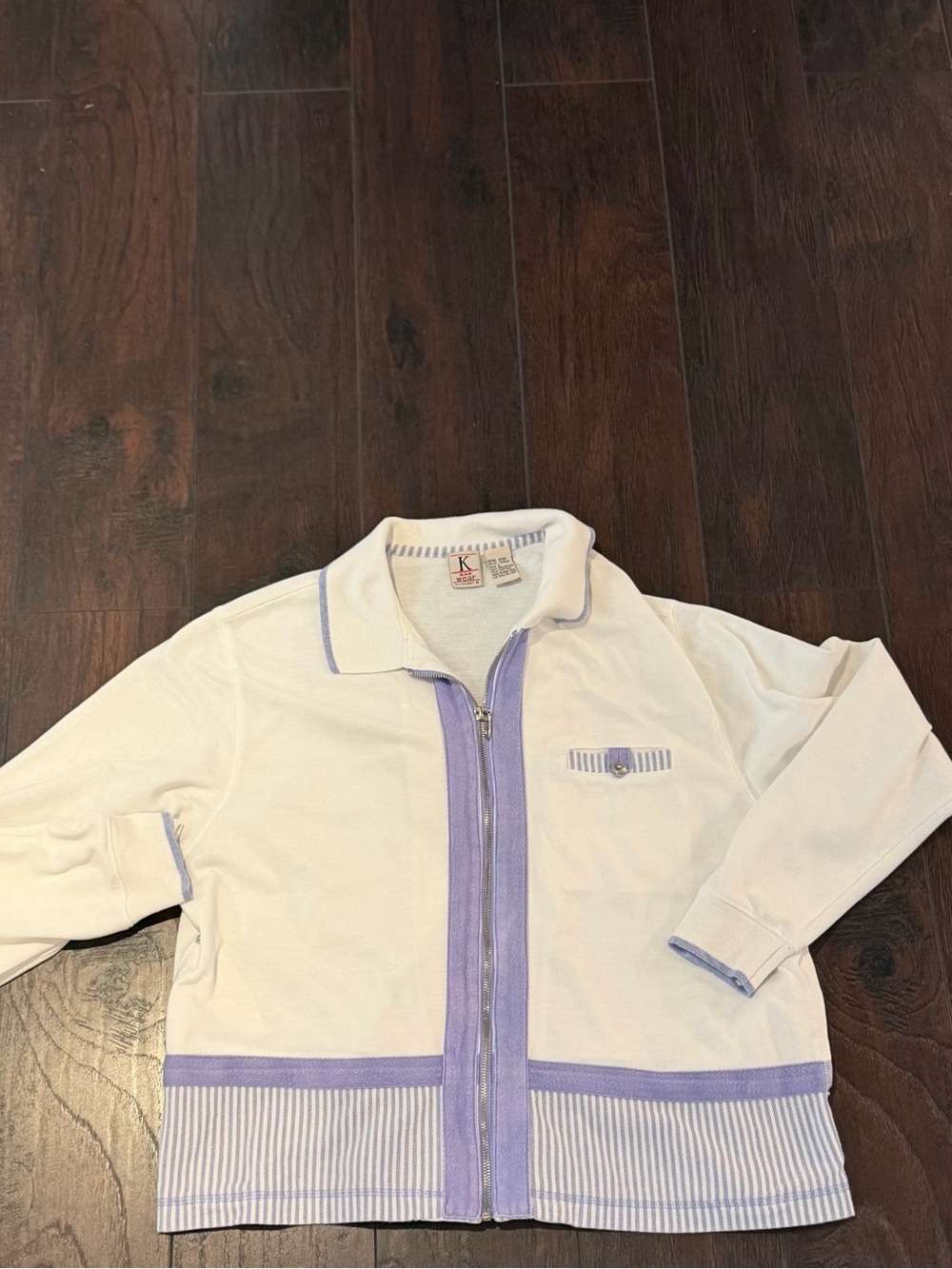 K-Wear by Koret Zip Front Vintage Jacket with Lavender Trim - Size Large